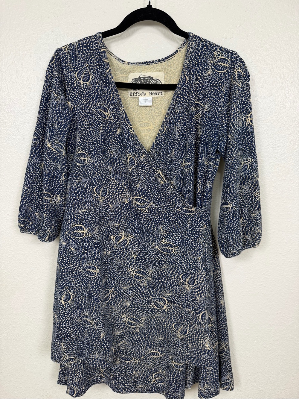 Effie’s Heart Blue Print Dress Fit & Flare Retro Artsy Size Large